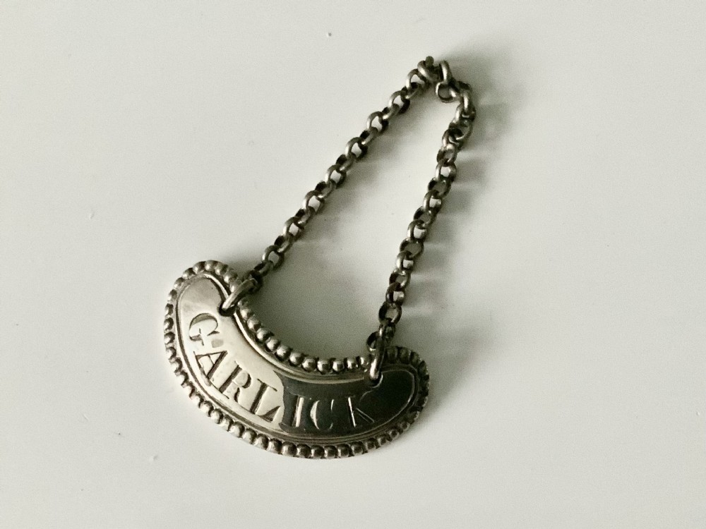 Rare 18th century silver sauce label - Garlick