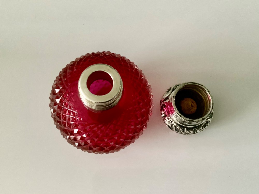 Victorian silver topped cranberry glass perfume scent bottle View IV