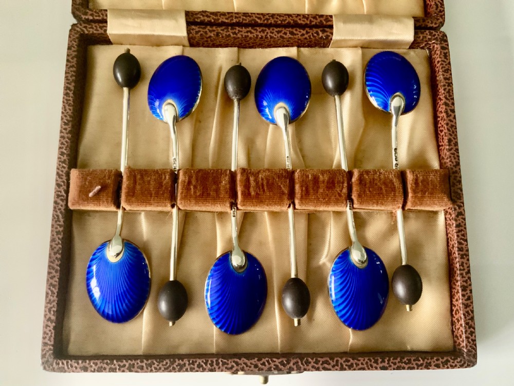 Demitasse silver and enamel spoons