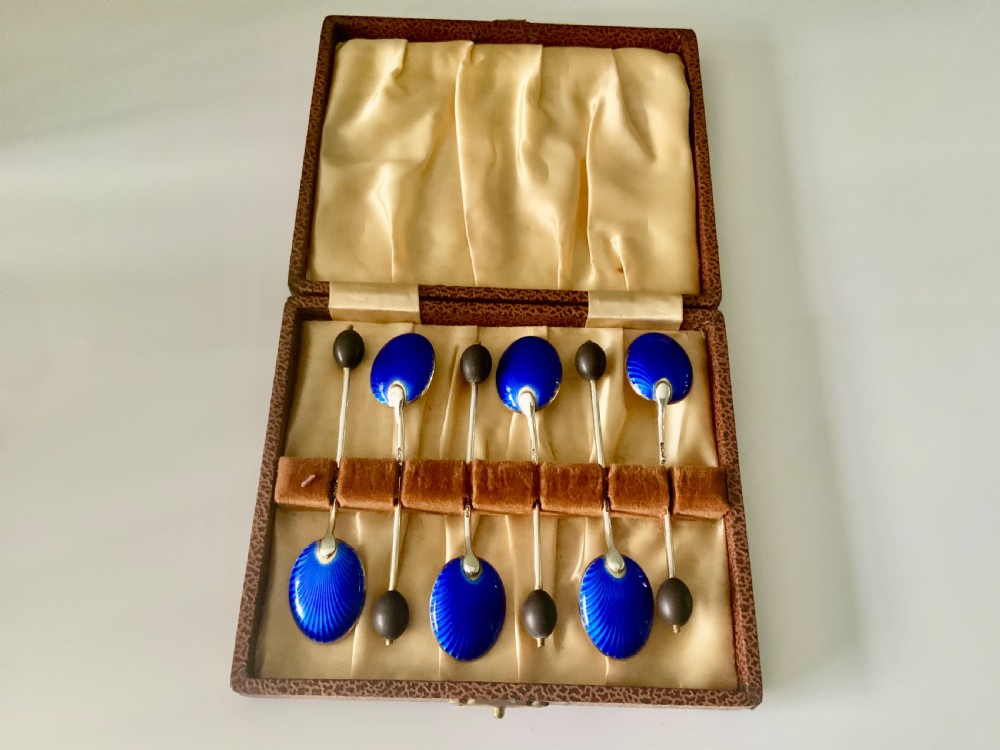 Demitasse silver and enamel spoons View II