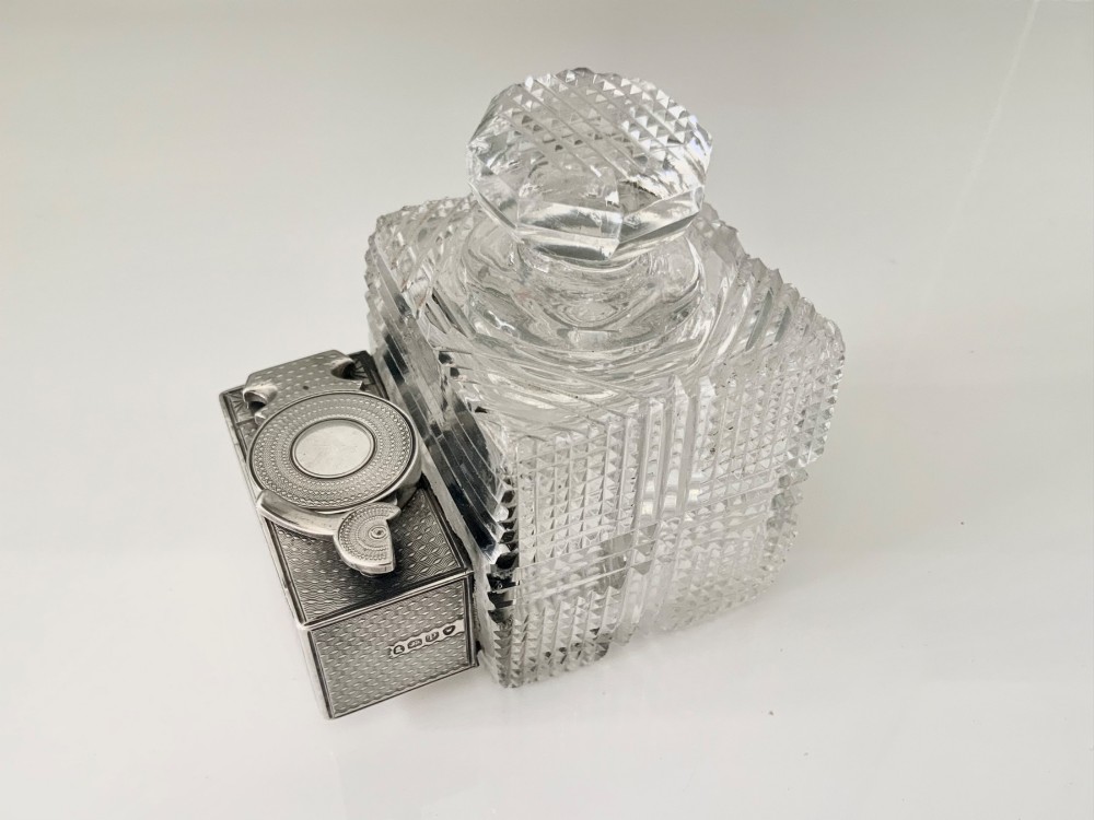 Rare and unusual silver and glass travelling lockdown inkwell
