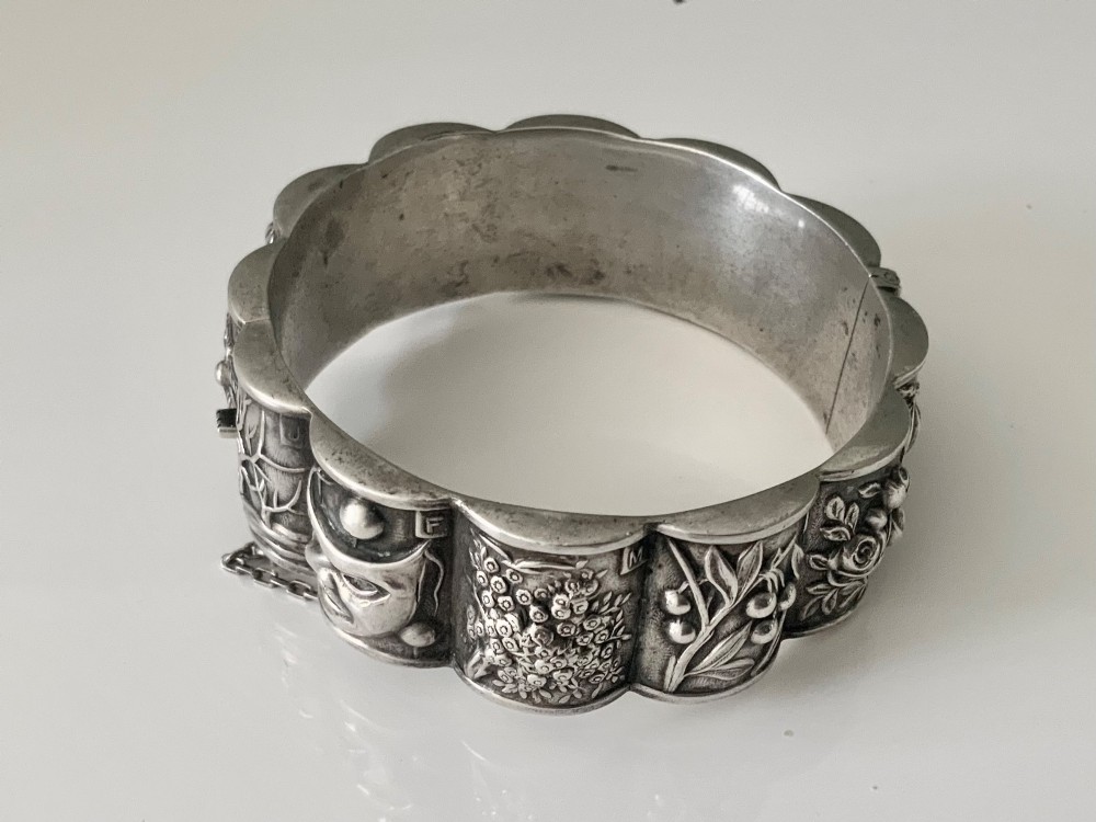 Portuguese silver bangle - months of the year View II