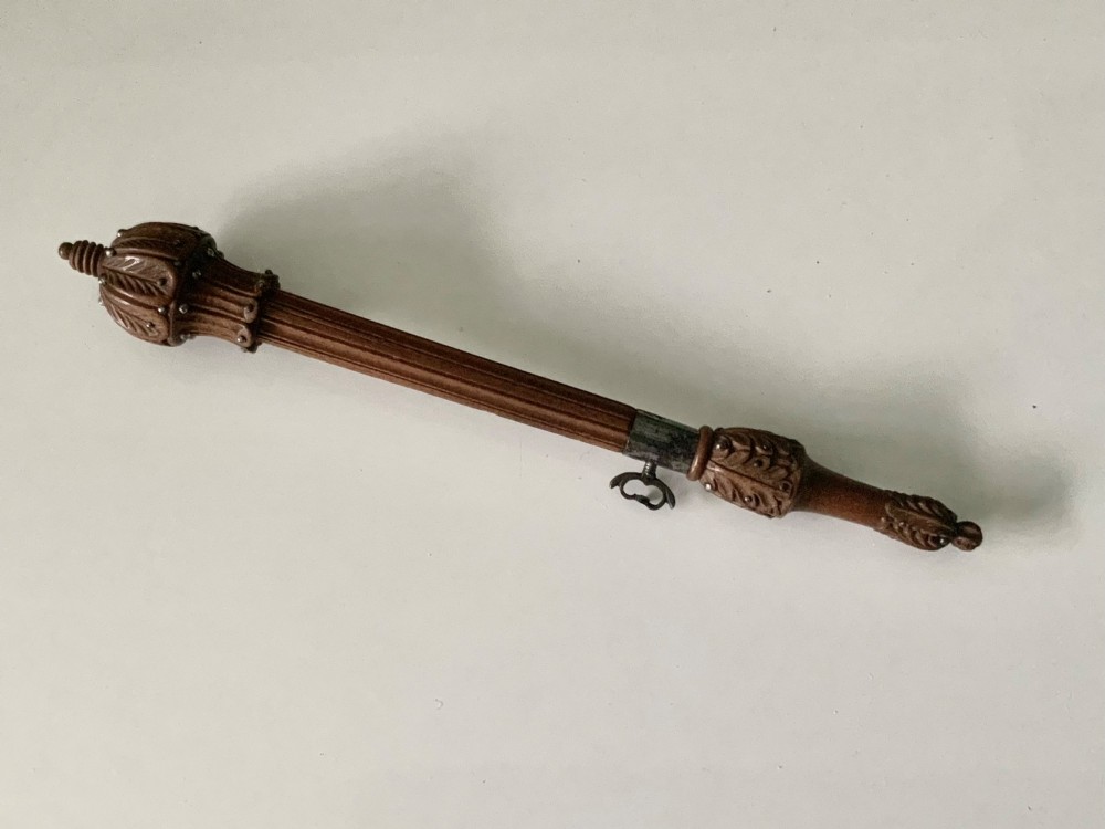 Carved wooden tambour needle cut steel decoration