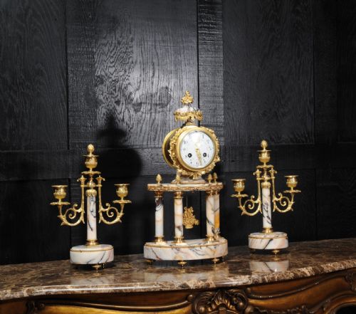 fig 1. Louis Japy Ormolu and Marble Portico Clock Set