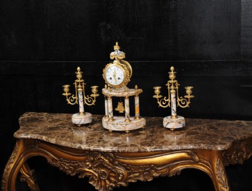 fig 2. Louis Japy Ormolu and Marble Portico Clock Set