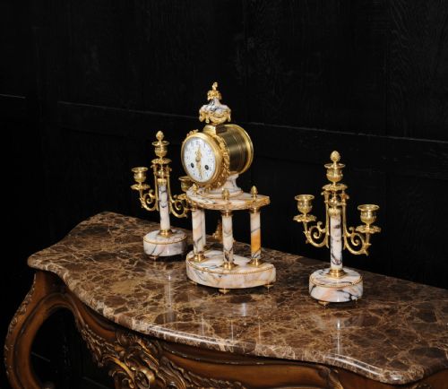 fig 3. Louis Japy Ormolu and Marble Portico Clock Set