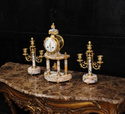 fig 5. Louis Japy Ormolu and Marble Portico Clock Set