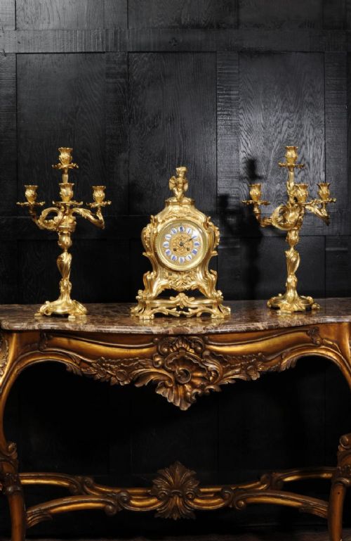 Magnificent Antique French Rococo Clock Set ~ After Meissonnier