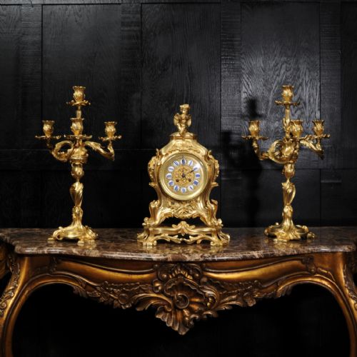 fig 1. Magnificent Antique French Rococo Clock Set ~ After Meissonnier