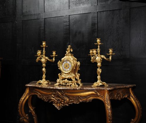fig 2. Magnificent Antique French Rococo Clock Set ~ After Meissonnier
