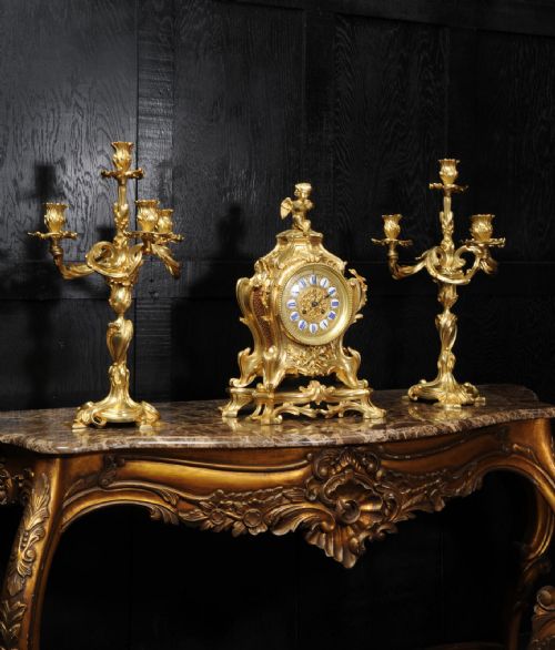 fig 6. Magnificent Antique French Rococo Clock Set ~ After Meissonnier