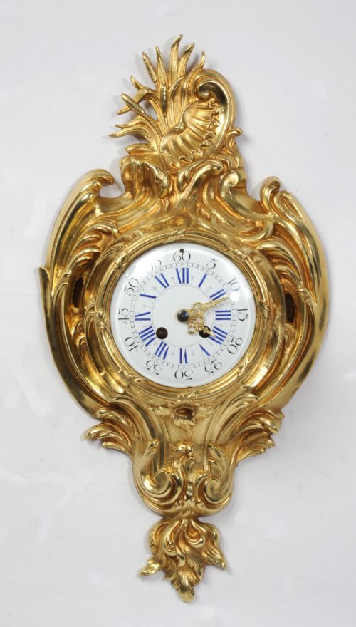 Antique French Gilt Bronze Rococo Cartel Wall Clock