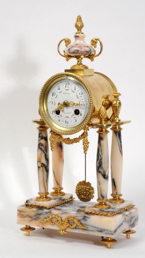 Ormolu and Specimen Marble Portico Clock Antique French