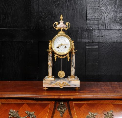 fig 1. Ormolu and Specimen Marble Portico Clock Antique French
