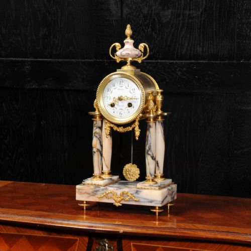 fig 2. Ormolu and Specimen Marble Portico Clock Antique French