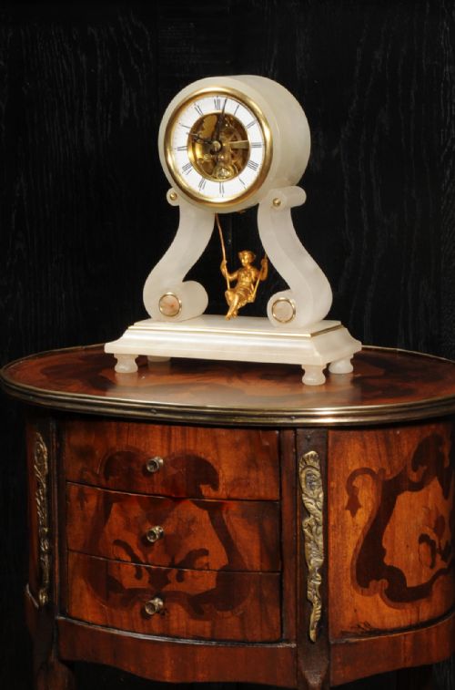 Rare Eugene Farcot Maiden on a Swing Boudoir Antique French Clock