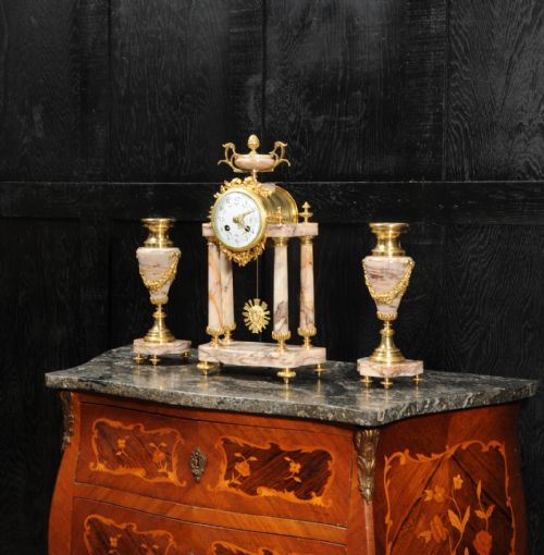 fig 2. Antique French Louis XVI Marble and Ormolu Portico Clock Set