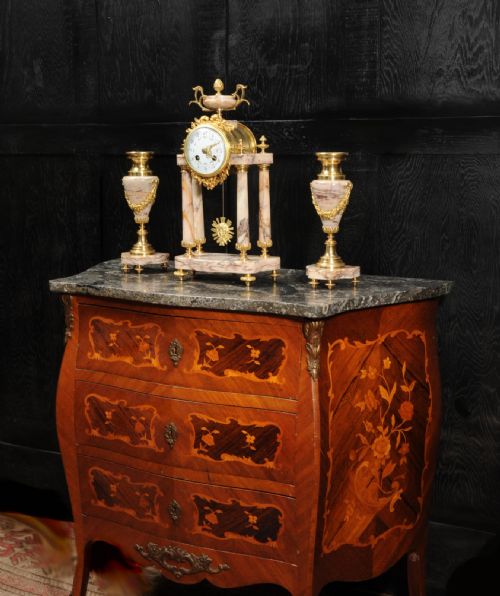 fig 4. Antique French Louis XVI Marble and Ormolu Portico Clock Set