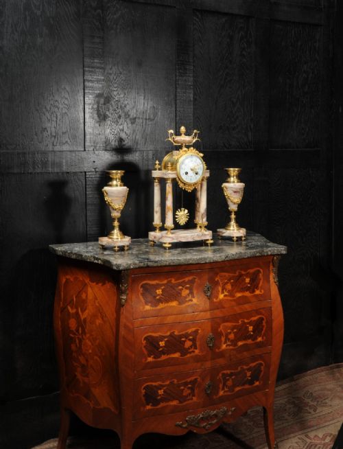 fig 5. Antique French Louis XVI Marble and Ormolu Portico Clock Set