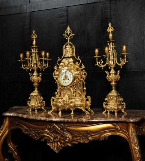 fig 1. Large Antique French Baroque Clock Set by Japy Freres