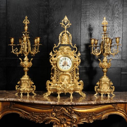 fig 2. Large Antique French Baroque Clock Set by Japy Freres