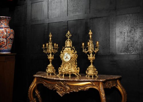 fig 4. Large Antique French Baroque Clock Set by Japy Freres
