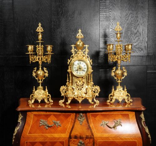 fig 1. Antique French Gilt Bronze Baroque Clock Set