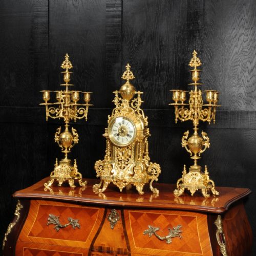 fig 2. Antique French Gilt Bronze Baroque Clock Set