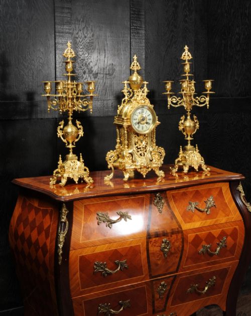 fig 3. Antique French Gilt Bronze Baroque Clock Set