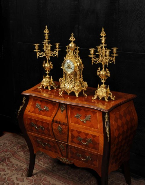 fig 4. Antique French Gilt Bronze Baroque Clock Set