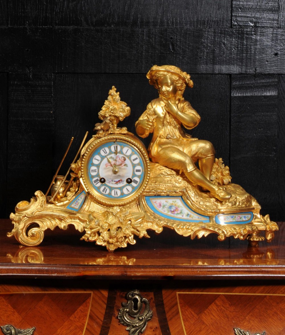 Japy Freres Ormolu and Sevres Porcelain Clock ~ The Gardener