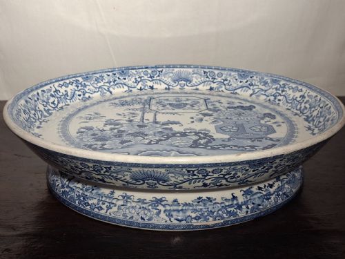 LARGE MINTON BLUE AND WHITE COMPOTE LONDON GOLDSMITHS COAT OF ARMS C 1820 - ADDITIONAL PHOTO 5