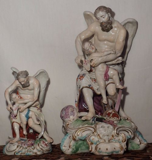 HUGE EARLY DERBY PORCELAIN FIGURE GROUP DEPICTING FATHER TIME CLIPPING CUPIDS WINGS 35CM SCULPTURE CIRCA 1770 - ADDITIONAL PHOTO 1