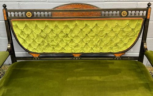 RARE JAS JAMES SHOOLBRED ANTIQUE EBONISED AESTHETIC PERIOD SOFA 2 CHAIRS SALON SUITE C1880 - ADDITIONAL PHOTO 1
