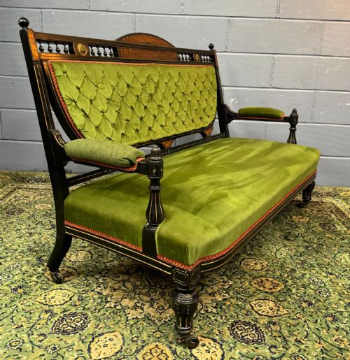 RARE JAS JAMES SHOOLBRED ANTIQUE EBONISED AESTHETIC PERIOD SOFA 2 CHAIRS SALON SUITE C1880 - ADDITIONAL PHOTO 2