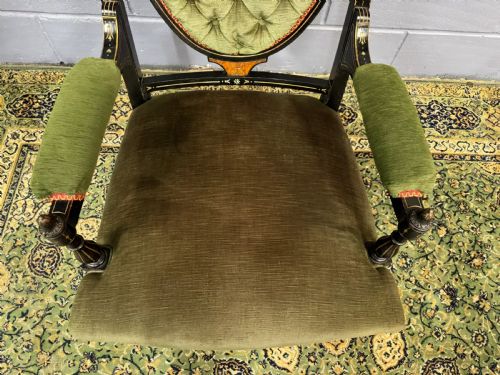 RARE JAS JAMES SHOOLBRED ANTIQUE EBONISED AESTHETIC PERIOD SOFA 2 CHAIRS SALON SUITE C1880 - ADDITIONAL PHOTO 13