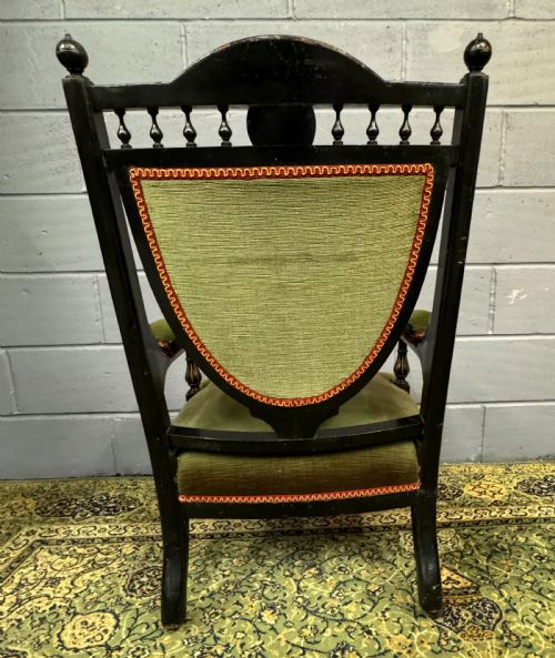 RARE JAS JAMES SHOOLBRED ANTIQUE EBONISED AESTHETIC PERIOD SOFA 2 CHAIRS SALON SUITE C1880 - ADDITIONAL PHOTO 14