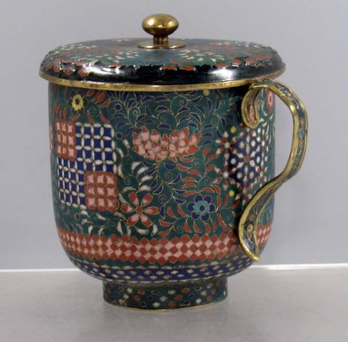 JAPANESE CLOISONNE ENAMEL CUP MUG WITH LID LATE EDO PERIOD C1860 - ADDITIONAL PHOTO 2