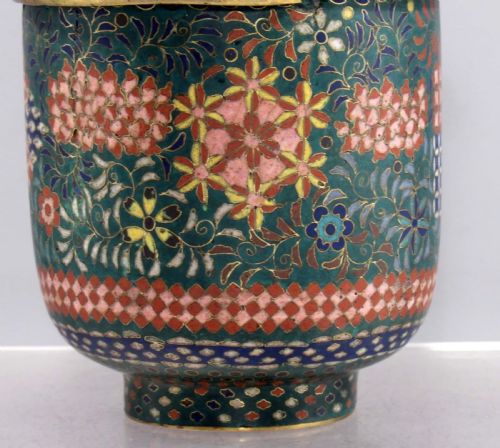 JAPANESE CLOISONNE ENAMEL CUP MUG WITH LID LATE EDO PERIOD C1860 - ADDITIONAL PHOTO 3