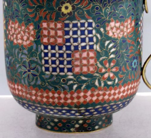 JAPANESE CLOISONNE ENAMEL CUP MUG WITH LID LATE EDO PERIOD C1860 - ADDITIONAL PHOTO 6