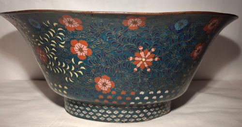 LARGE RARE JAPANESE CLOISONNE ENAMEL BOWL WITH SMALL BIRD DECORATION CIRCA 1890 - ADDITIONAL PHOTO 2