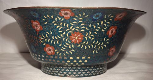 LARGE RARE JAPANESE CLOISONNE ENAMEL BOWL WITH SMALL BIRD DECORATION CIRCA 1890 - ADDITIONAL PHOTO 3