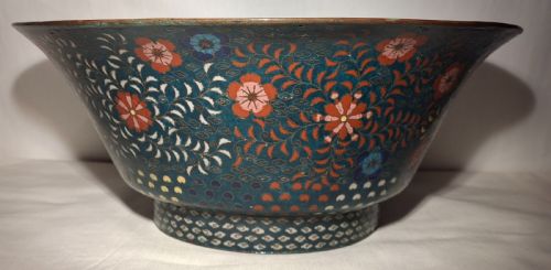 LARGE RARE JAPANESE CLOISONNE ENAMEL BOWL WITH SMALL BIRD DECORATION CIRCA 1890 - ADDITIONAL PHOTO 4
