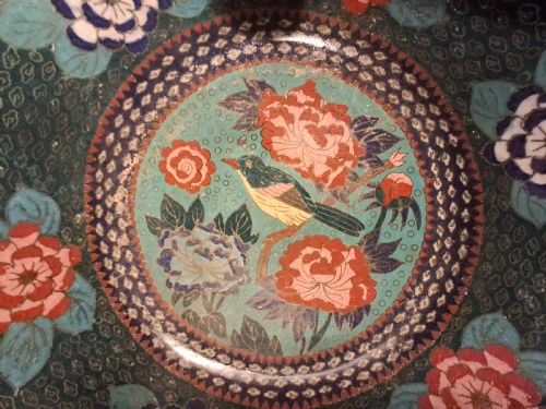 LARGE RARE JAPANESE CLOISONNE ENAMEL BOWL WITH SMALL BIRD DECORATION CIRCA 1890 - ADDITIONAL PHOTO 5