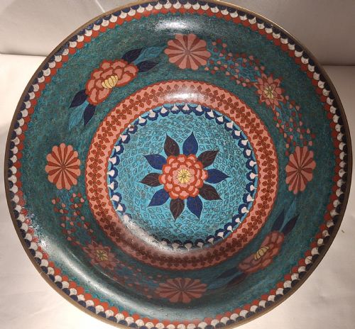 LARGE RARE JAPANESE CLOISONNE ENAMEL BOWL WITH PEONY DECORATION CIRCA 1890 - ADDITIONAL PHOTO 10