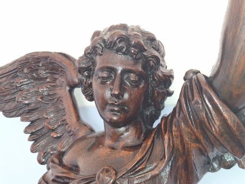 HUGE RARE ECCLESIASTICAL OAK GOTHIC CARVING OF AN ANGEL CIRCA 1700S - ADDITIONAL PHOTO 1