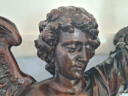 HUGE RARE ECCLESIASTICAL OAK GOTHIC CARVING OF AN ANGEL CIRCA 1700S - ADDITIONAL PHOTO 13
