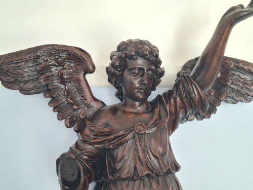 HUGE RARE ECCLESIASTICAL OAK GOTHIC CARVING OF AN ANGEL CIRCA 1700S - ADDITIONAL PHOTO 14