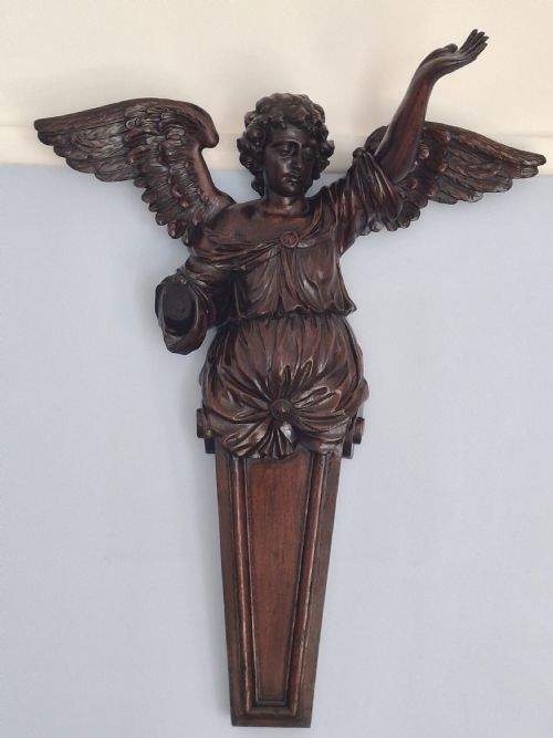 HUGE RARE ECCLESIASTICAL OAK GOTHIC CARVING OF AN ANGEL CIRCA 1700S - ADDITIONAL PHOTO 6