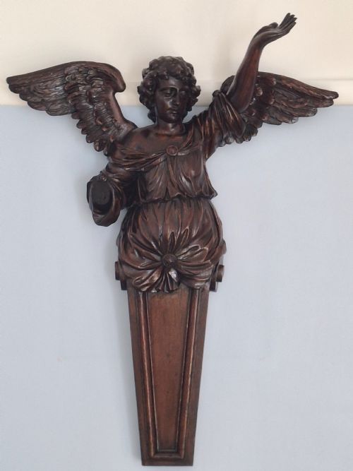 HUGE RARE ECCLESIASTICAL OAK GOTHIC CARVING OF AN ANGEL CIRCA 1700S - ADDITIONAL PHOTO 10